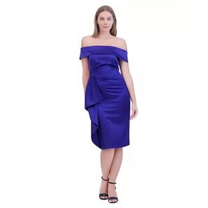 Eliza J off-the-shoulder Draped Sheath Dress‎ Cobalt Blue 10